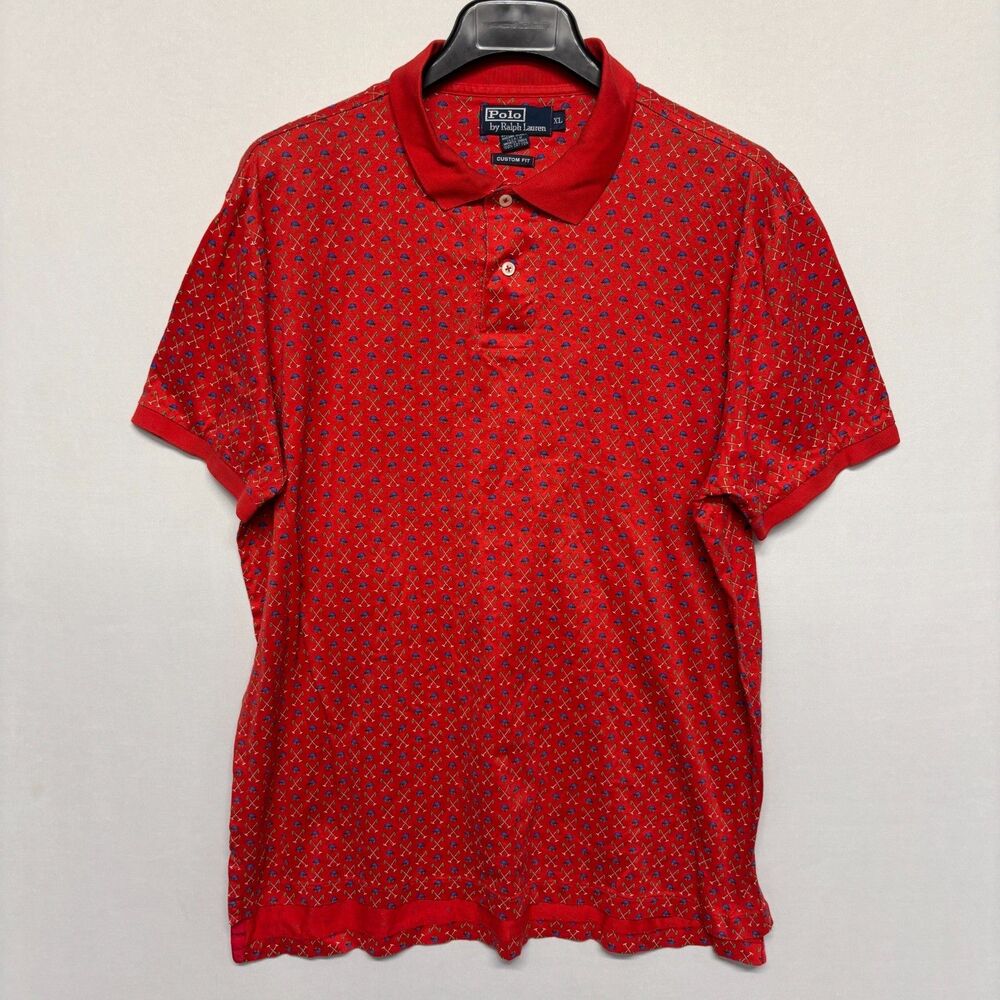 Vintage Polo Ralph Lauren XL Crossed Mallet Helmet Golf Polo Shirt USA C137 -28